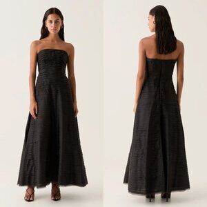 Aje Soundscape Black Strapless Ruffle Tiered Maxi Dress Size US 2 AU 6